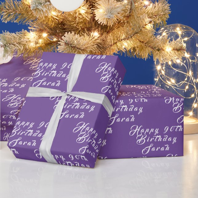 90:e Födelsedagsfest Namn Lila Mönster Presentpapper (Helgdagar)