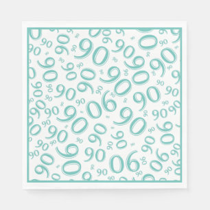 90:e Födelsedagsfest nummer Mönster Teal/White Pappersservett