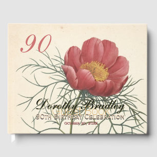 90:e Födelsedagsfest Peony Anpassningsbar Guest Bo Gästböcker