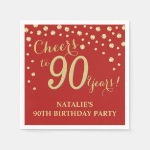 90:e Födelsedagsfest Red och Guld Diamond Napkins Pappersservett