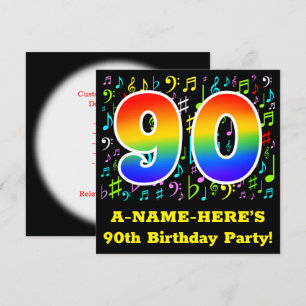 90:e Födelsedagsfest: Roligt Music Symbols, Rainbo Inbjudningar