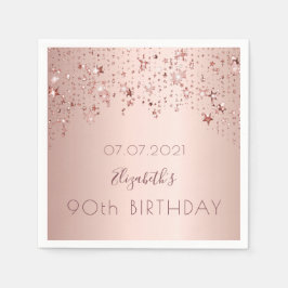 90:e födelsedagsfest rosa ros guld-stjärnor pappersservett