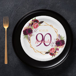 90:e födelsedagsfest, vit guld-blommigt, burgundär