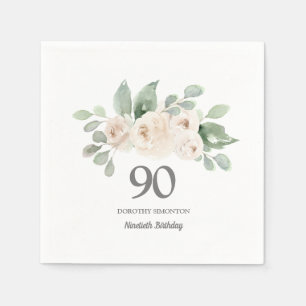 90:e Födelsedagsfest Vit ros Eucalyptus Napkins Pappersservett