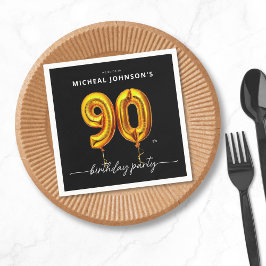 90:e Födelsedagsfesten Guld Balloon Black Pappersservett
