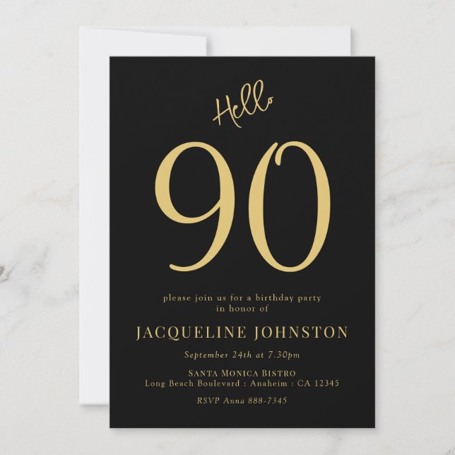 90:e Födelsedagsfesten Svarta och Guld Inbjudningar (Framsida)