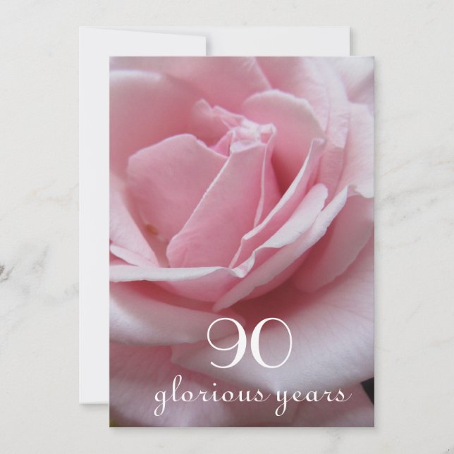 90:e födelsedagsfirande!-Söt Rosa ros Inbjudningar (Framsida)