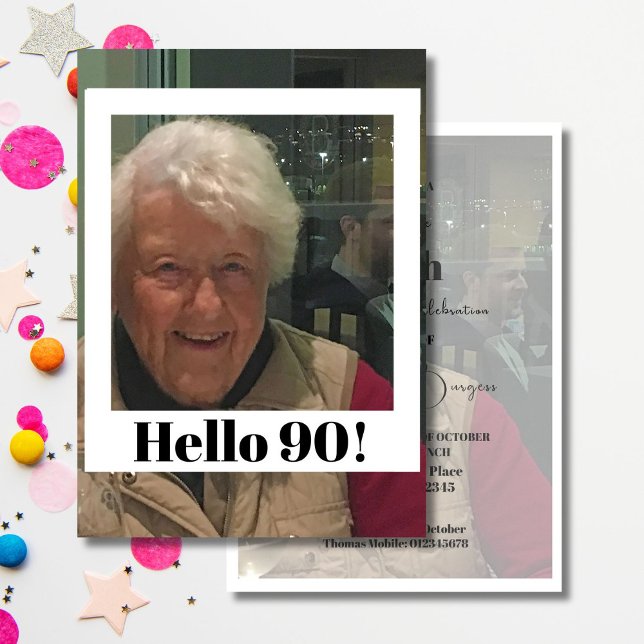 90:e födelsedagsfoto Ram Modern Chic Inbjudningar (Skapare uppladdad)