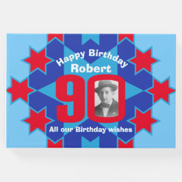 90:e födelsedagsfotostjärna röd, blå gäst bok