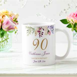 90:e födelsedagsgamla Blommigtar Bouquet Guld-acce Kaffemugg