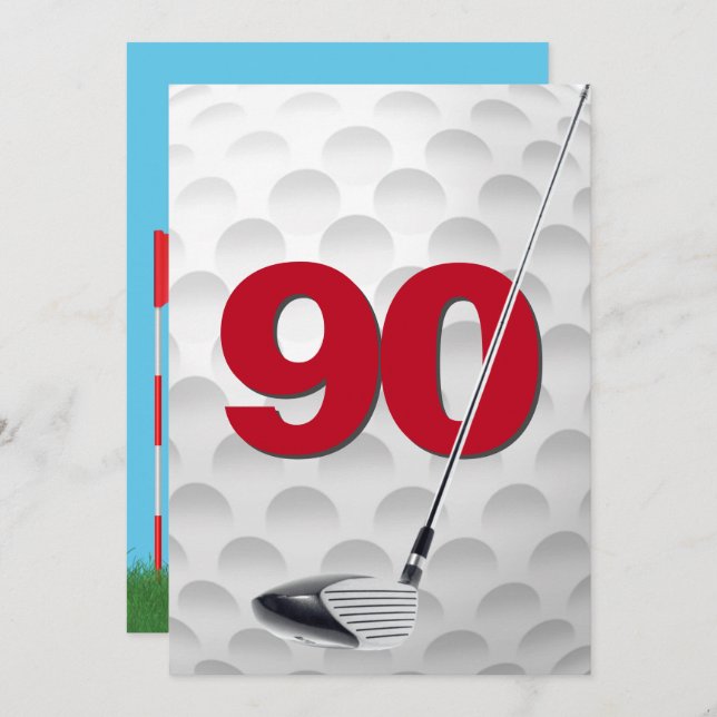 90:e födelsedagsgolfTemapartyet Inbjudningar (Fram/baksida)