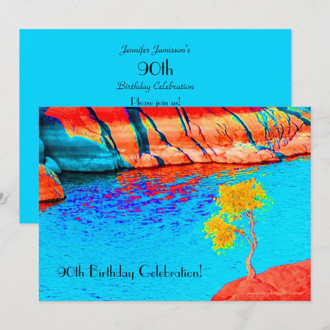 90:e födelsedagshälsdagen Gult Träd, färgstark Inbjudningar (Fram/baksida)