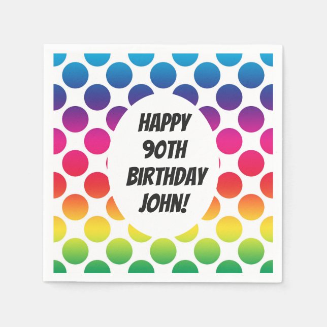 90:e födelsedagshälsning med färgade cirklar pappersservett (Framsidan)
