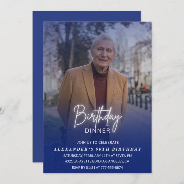 90:e födelsedagsinbjudan Birthday Foto Manar Inbjudningar (Fram/baksida)