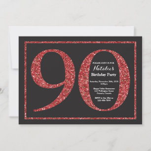 90:e födelsedagsinbjudan Red Glitter Chalkboard Inbjudningar