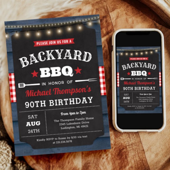 90:e födelsedagsinbjudan till Backyard Barbecue Inbjudningar (Backyard Barbecue 90th Birthday Invitation)