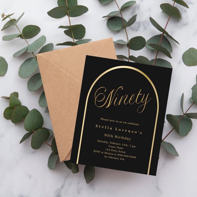 90:e födelsedagsinbjudan till Black guld arch-skri (Skapare uppladdad)