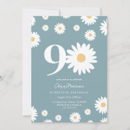 90:e födelsedagsinbjudan till Matte Blue Daisy Inbjudningar