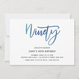 90:e födelsedagsinbjudan till minimalistisk blåfen inbjudningar