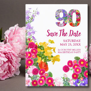90:e födelsedagskalender blommigt modern 90 Spara Datumet