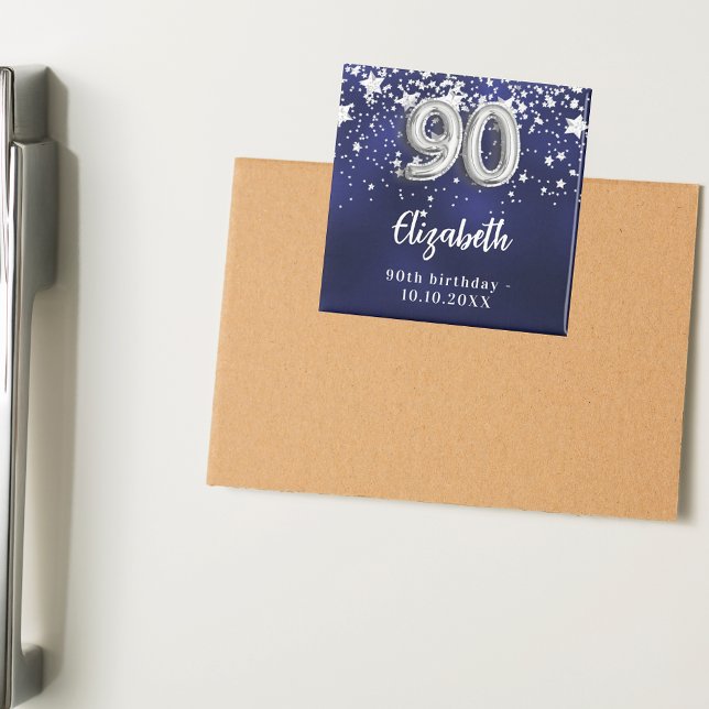 90:e födelsedagskalenliga blå silver-stjärnor magnet (Skapare uppladdad)