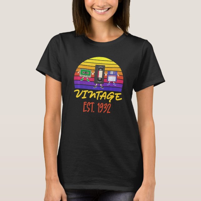 90:e födelsedagskörning Tees Funny Est 1932 Vin T Shirt (Framsida)