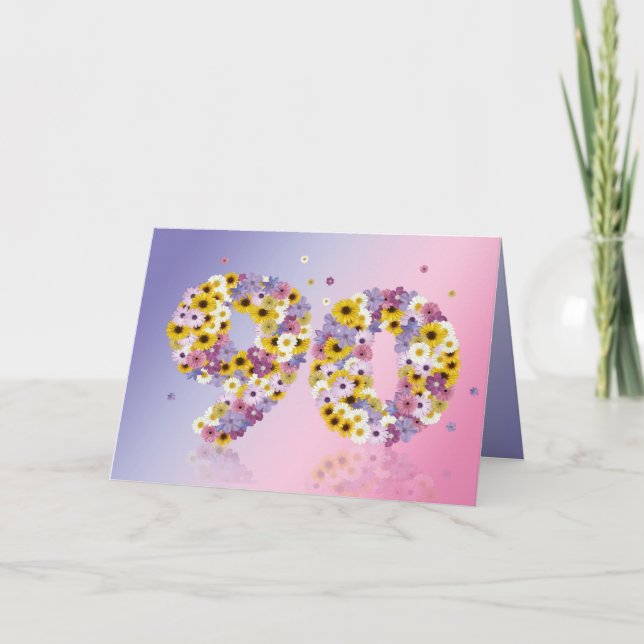 90:e födelsedagskort med blomstrande brev kort (Framsida)