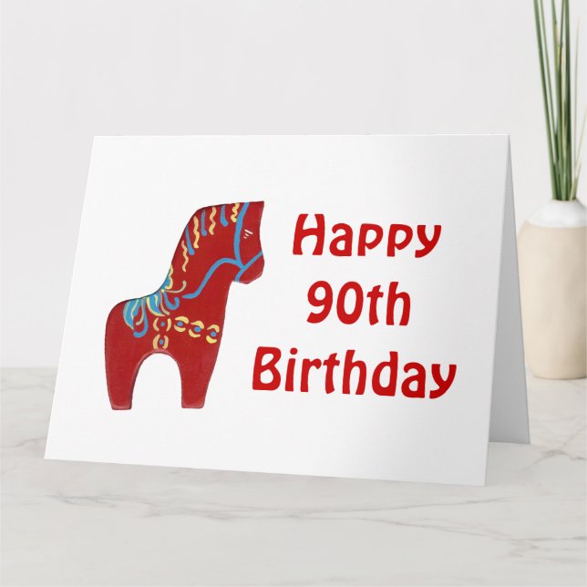 90:e födelsedagskort Red Dala Horse Card Kort (Framsida)