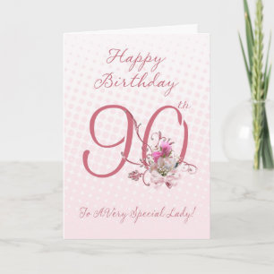 90:e födelsedagskort - Rosa ros - till en mycket s Kort