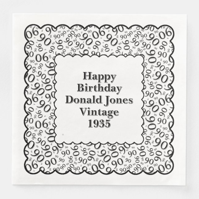 90:e födelsedagsnummer Mönster Scallops Black/Whit Pappersservett (Framsida)