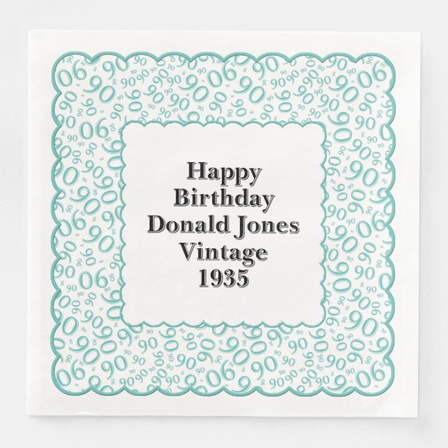 90:e födelsedagsnummer Mönster Scallops Teal/White Pappersservett (Framsida)