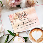 90:e födelsedagspampas ro  blommigtar elegant spara datumet<br><div class="desc">En feminin sparar datumet för en 90:e födelsedagsfest. En  rosa,  ro guld-gradientbakgrund som dekoreras med  blommigtar för rosa och pampasgräs. Anpassa och lägg till datum och namn/ålder. Texten: Spara datumet skrivs med ett stort trendig-handskript i stil. Nummer 90 skrivs med ett skript för ballong stil.</div>