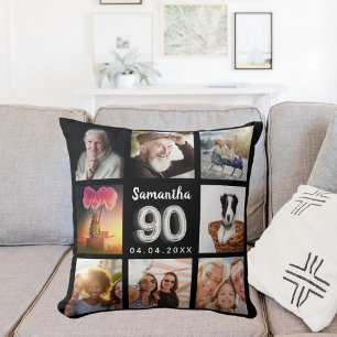 90:e födelsedagspressning för svart silver-fotokol kudde