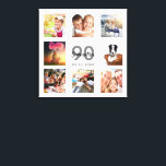 90:e födelsedagspressning, vit fotokollage namn canvastryck<br><div class="desc">En unik 90:e födelsedagspresent eller keepsaké, som firar sitt liv med en kollage av 8 av dina foton. Lägg till bilder från hennes familj, vänner, sällskapsdjur, hobbieser eller drömresmål. Anpassa och lägg till namn, 90 år och ett datum. Grått och svart färgad brev. En vit chic bakgrund. Den här arbetsytan...</div>