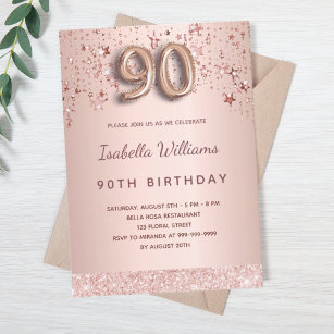 90:e födelsedagsstjärnor för ro guld rosa inbjudningar
