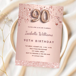 90:e födelsedagsstjärnor för ro guld rosa inbjudningar