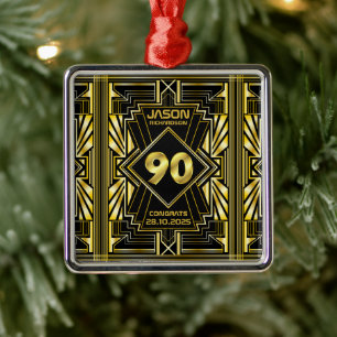 90:e födelsedagstag Art Deco Guld Black Underbar Julgransprydnad Metall