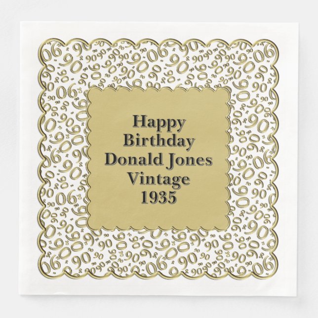 90:e födelsedNumret Mönster Scallops Guld/White Pappersservett (Framsida)