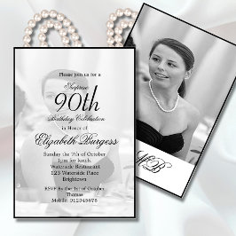 90:e födelsemedagens Elegant Monogram födelsedag Inbjudningar