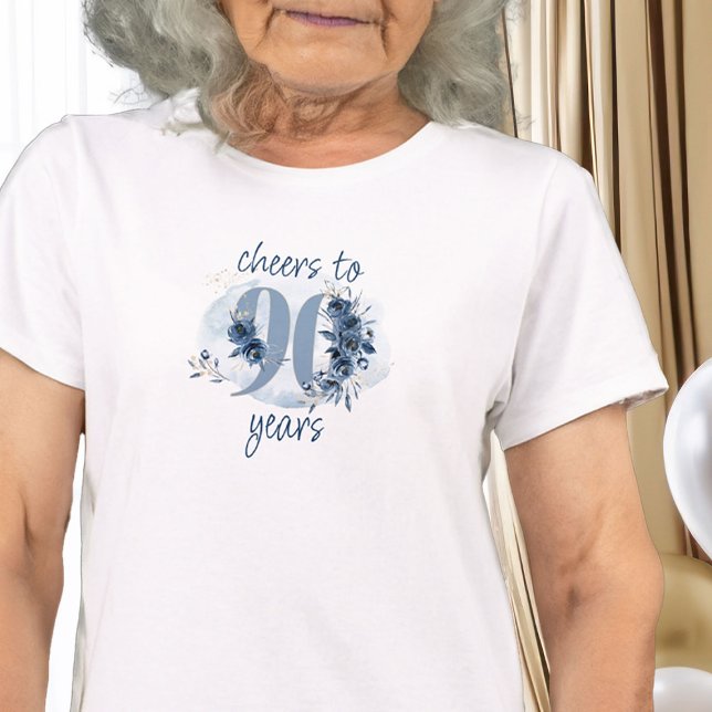 90:e födelsetal till 90 års Blommigt nummer T Shirt (90th Birthday T-Shirt from my Floral Number Birthday Party Collection)