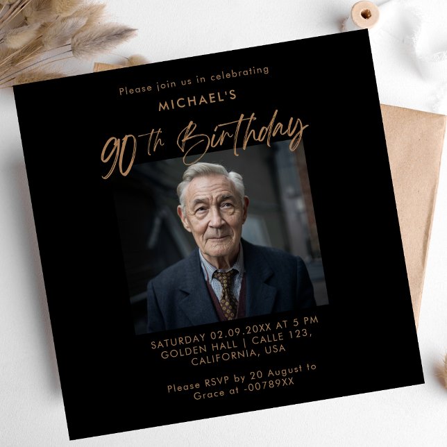 90:e fotofödelsedag med minimalistiskt skript, sva inbjudningar (Skapare uppladdad)