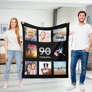 90:e fotokollage på födelsedagen svart fleecefilt