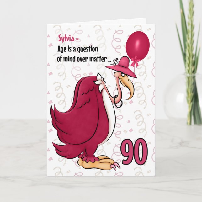90:e Funny Birthday Rosa Buzzard med Namn Kort (Framsida)