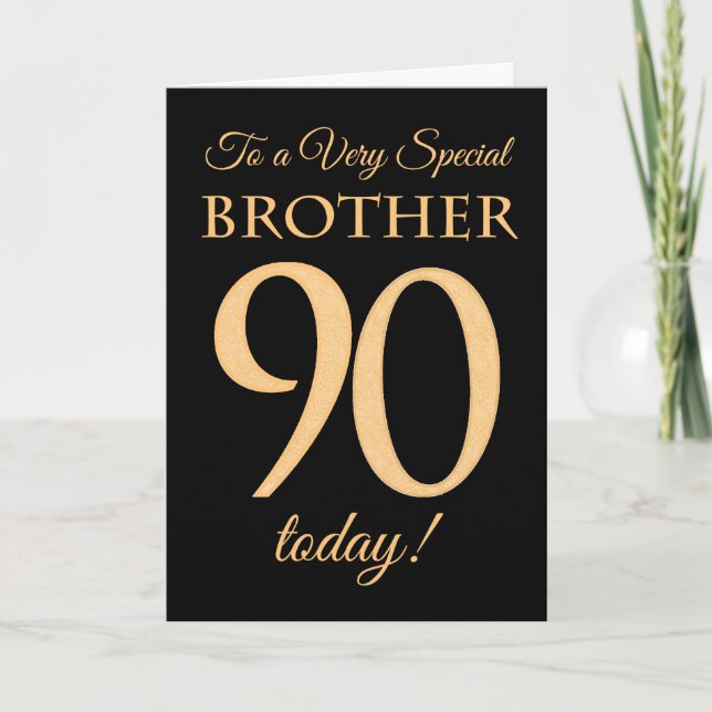 90:e Guld-effekt på Svarta, för broderfödelsedag Kort (Framsida)