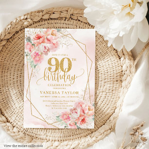 90:e inbjudan för pastel Rosa Guld Blommigt