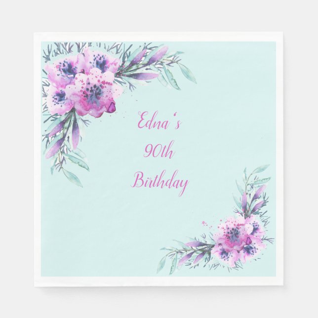 90:e Lila- och skalvattenblommor Pappersservett (Framsidan)