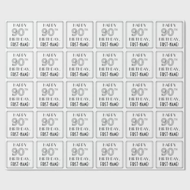 90:E lycklig-BIRTHDAY; Art Deco Stil; anpassat nam Presentpapper (Platt)