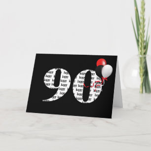 90:e lycklig-dagen på svart med ballonger kort