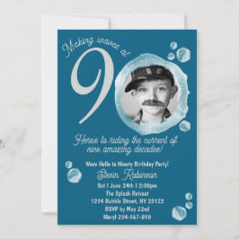 90:e Mörk Teal Bubble Födelsedagsfest inbjudan