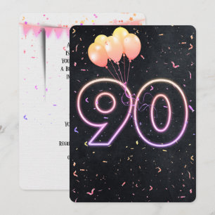 90:e Neon-signering vid svart inbjudan på födelsed